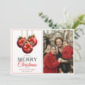 Moderne Rode Ornamenten Vrolijke Kerstfoto Feestdagenkaart (Staand voorkant)