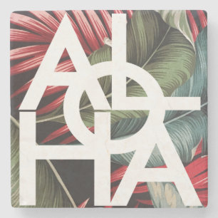 Moderne Rode Palm Aloha Hawaii Eiland Stenen Onderzetter
