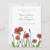 Moderne rode papaver bloemenbruiloft uitnodiging (Voorkant)