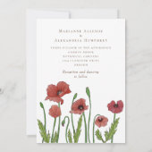 Moderne rode papaver bloemenbruiloft uitnodiging (Achterkant)
