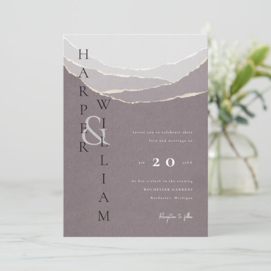 moderne rode papieren bergen bruiloft kaart (Staand voorkant)