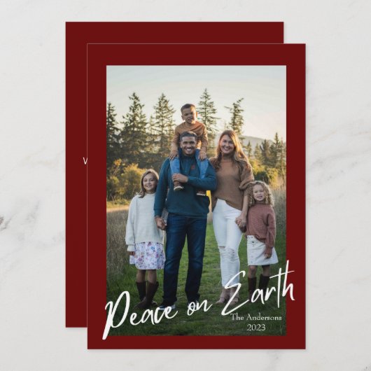 Moderne rode 'Peace on Earth' kaart (Voorkant / Achterkant)