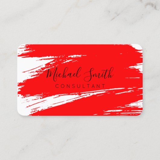 Moderne rode penseelstreken verf visitekaartje (Voorkant)