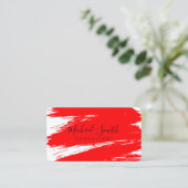 Moderne rode penseelstreken verf visitekaartje (Staand voorkant)