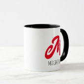 Moderne Rode Persoonlijke Mok van het Monogram van (Voorkant rechts)