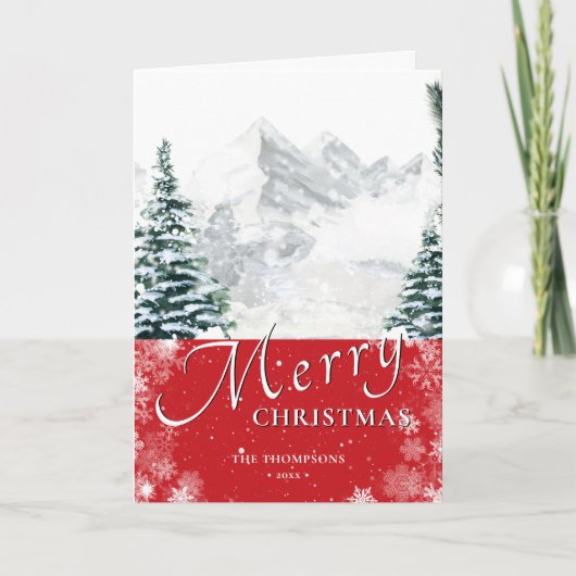 Moderne rode pine - boomschoppen - grafisch script feestdagen kaart (Voorkant)