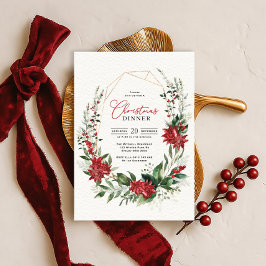 Moderne rode poinsettia groen kerstdiners kaart