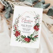 Moderne rode poinsettia groen kerstdiners kaart