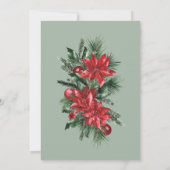 Moderne rode poinsettia groen kerstdiners kaart (Achterkant)