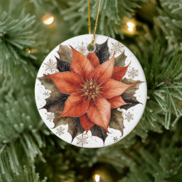 Moderne Rode Poinsettia Kerst Keramisch Ornament