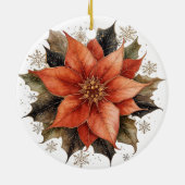 Moderne Rode Poinsettia Kerst Keramisch Ornament (Achterkant)
