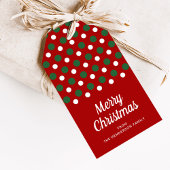 Moderne rode polka stippen vrolijk kerstfeest cadeaulabel
