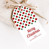 Moderne rode polka stippen vrolijk kerstfeest cadeaulabel