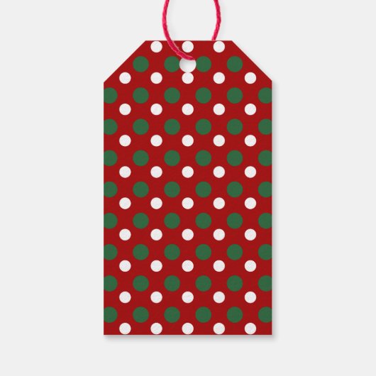 Moderne rode polka stippen vrolijk kerstfeest cadeaulabel (Achterkant)