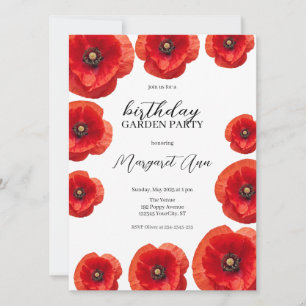 Moderne Rode Poppy Bloemen Verjaardag Tuin Party Kaart