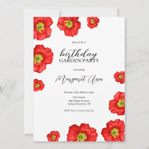 Moderne Rode Poppy Bloemen Verjaardag Tuin Party Kaart