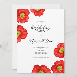 Moderne Rode Poppy Bloemen Verjaardagsfeest Kaart
