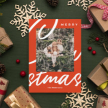 Moderne Rode Prettig Kerstmis Familie Foto Vakanti