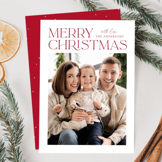 Moderne Rode Prettig Kerstmis Foto Feestdagenkaart