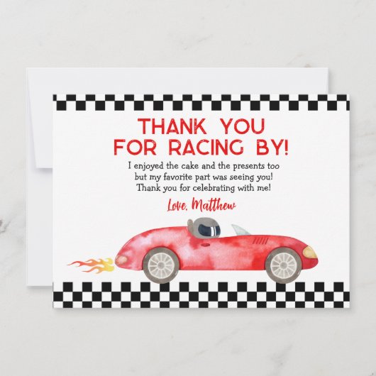 Moderne rode race auto verjaardag bedankkaart (Voorkant)