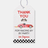 Moderne rode race auto verjaardag cadeaulabel (Voorkant)
