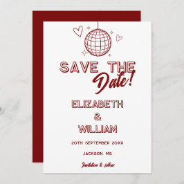 Moderne rode retro disco groovy bruiloft save the date