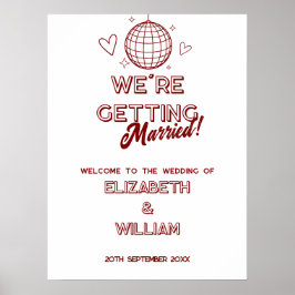 Moderne rode retro disco groovy bruiloft welkomstb poster