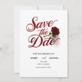 Moderne rode roos bruiloft save the date (Voorkant)