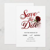 Moderne rode roos bruiloft save the date (Voorkant / Achterkant)