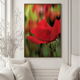 Moderne Rode Roos Met Hoge Poly Botanische Wandk Poster