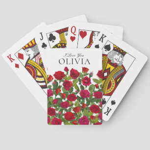 Moderne Rode Roos Minimalistische Naam Ik Hou Van Pokerkaarten