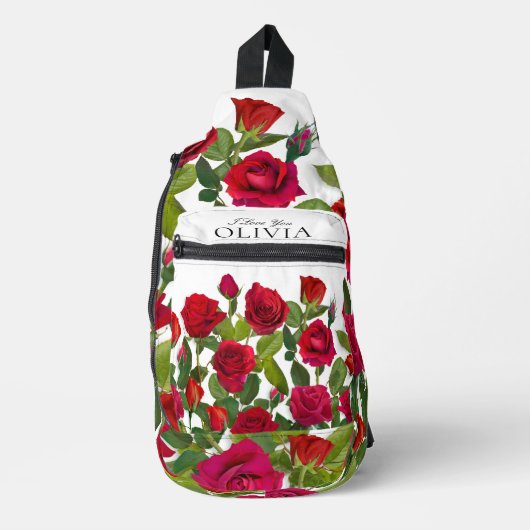 Moderne Rode Roos Minimalistische Naam Ik Hou Van Sling Bag (Voorkant)
