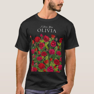 Moderne Rode Roos Minimalistische Naam Ik Hou Van T-shirt