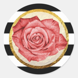 Moderne Rode Roos Nep Goud Folie Gestreepte Trouw- Ronde Sticker