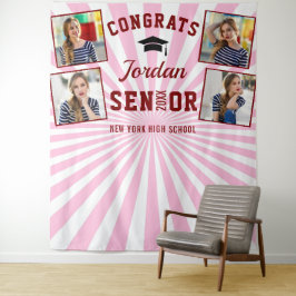 Moderne Rode Roze Afstudeerfeest 4 Fotohokje Achte Wandkleed