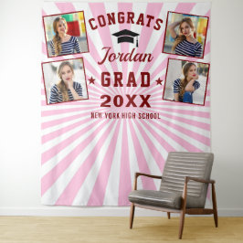 Moderne Rode Roze Afstuderen 4 Fotohokje Achtergro Wandkleed