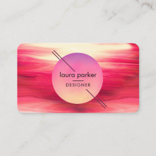 Moderne Rode Roze Cirkel Maan Waterverf Golven Visitekaartje