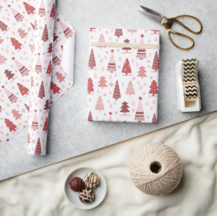 Moderne rode roze kerstbomen cadeaupapier