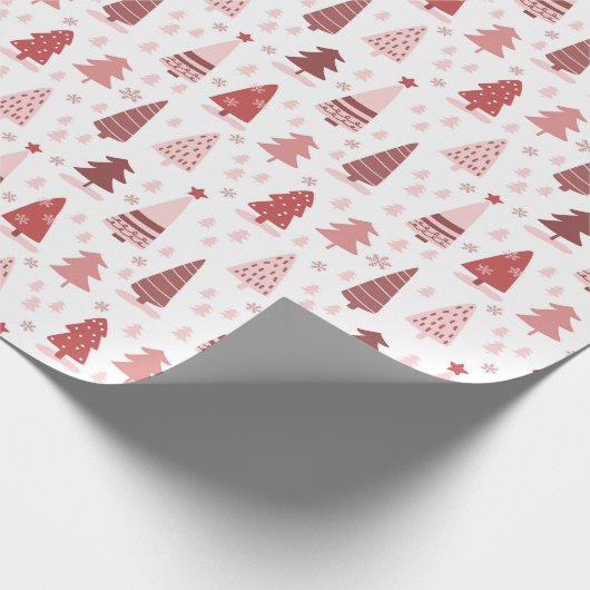 Moderne rode roze kerstbomen cadeaupapier (Hoek)