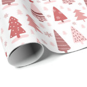 Moderne rode roze kerstbomen cadeaupapier (Rol Hoek)