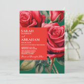 Moderne rode rozen bruiloft uitnodiging (Staand voorkant)