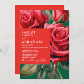 Moderne rode rozen bruiloft uitnodiging (Voorkant / Achterkant)