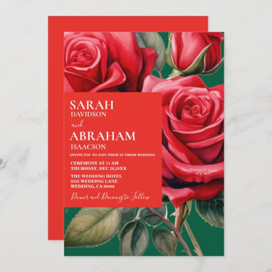 Moderne rode rozen bruiloft uitnodiging (Voorkant / Achterkant)