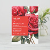 Moderne rode rozen bruiloft uitnodiging (Staand voorkant)