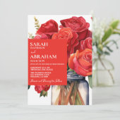 Moderne rode rozen bruiloft uitnodiging (Staand voorkant)