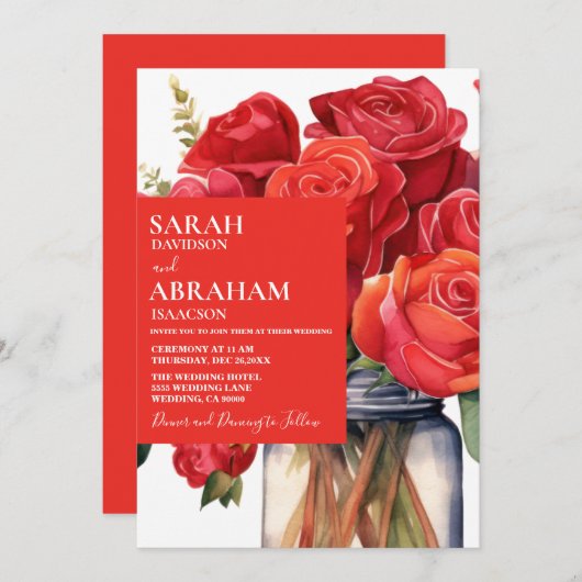 Moderne rode rozen bruiloft uitnodiging (Voorkant / Achterkant)