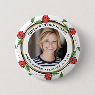 Moderne Rode Rozen en Goud Onvergetelijk in onze H Ronde Button 5,7 Cm