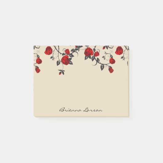 Moderne rode rozen en scriptnaam post-it® notes (Voorkant)