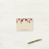 Moderne rode rozen en scriptnaam post-it® notes (Op bureau)