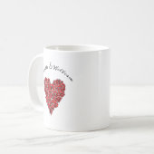 Moderne rode rozen hart gepersonaliseerd koffiemok (Voorkant links)
